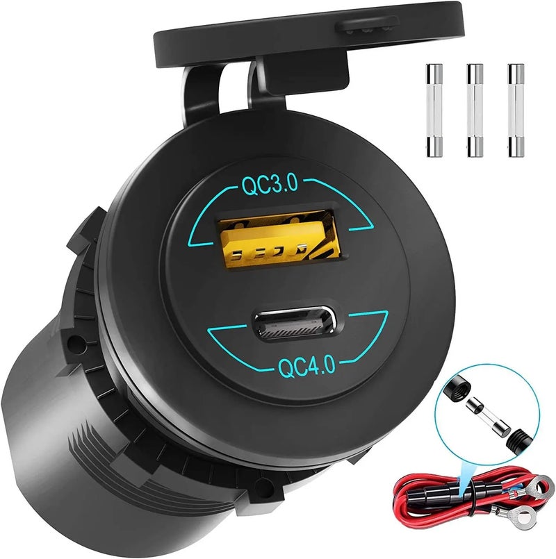 Bluejw 12V USB C Car Charger Outlet, 65W PD3.0 & 18W QC3.0 Fast Charging USB Car Charger Socket for Laptops, Tablets, Phones - Waterproof Automobile Charger for Cars, Trucks, Boats (12V/24V) - Image 2